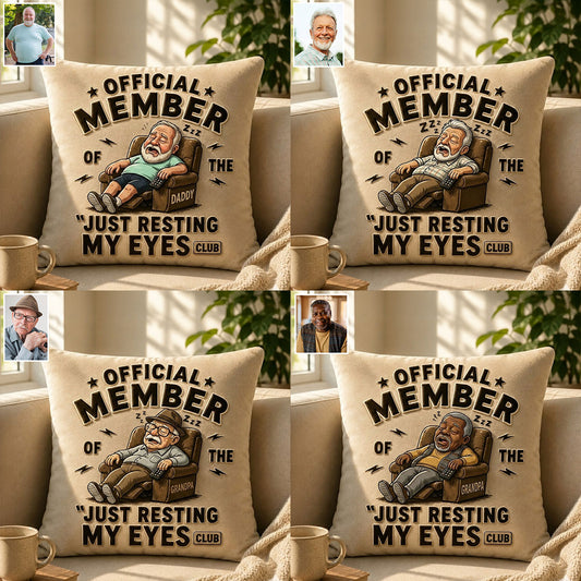 Cadeau amusant pour papa et grand-père, Juste en train de reposer mes yeux - Coussin en fausse fourrure personnalisé