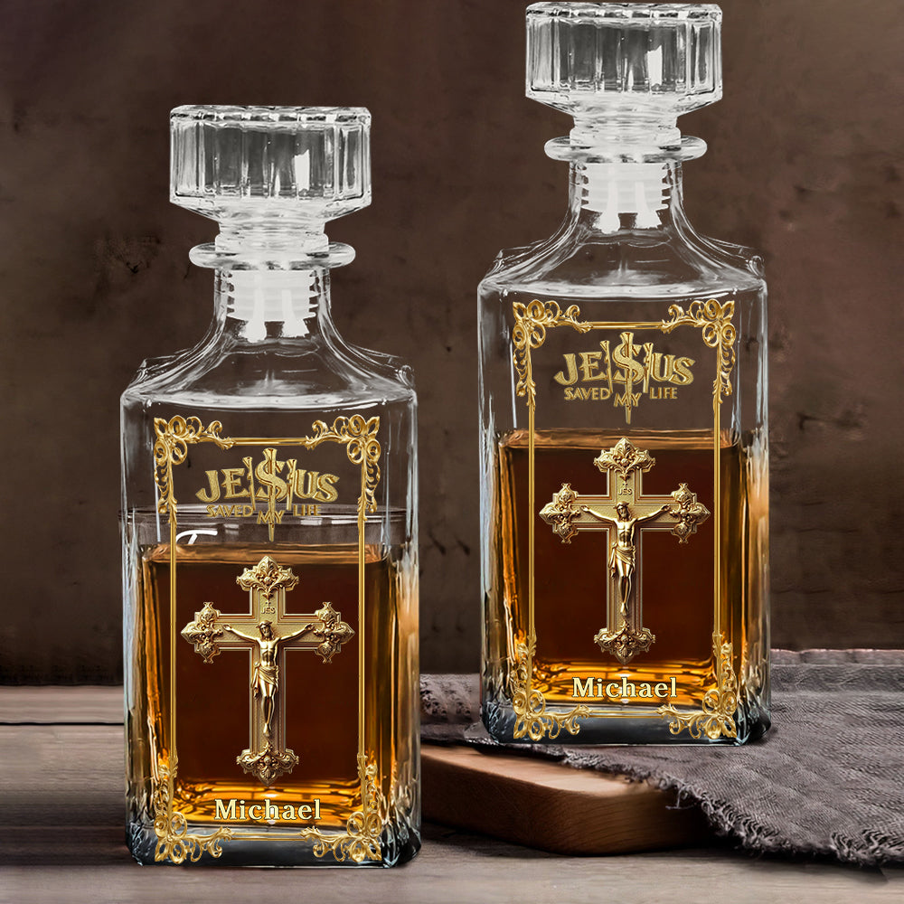 Jesus Saved My Life - Personalized Christian Whiskey Decanter Set