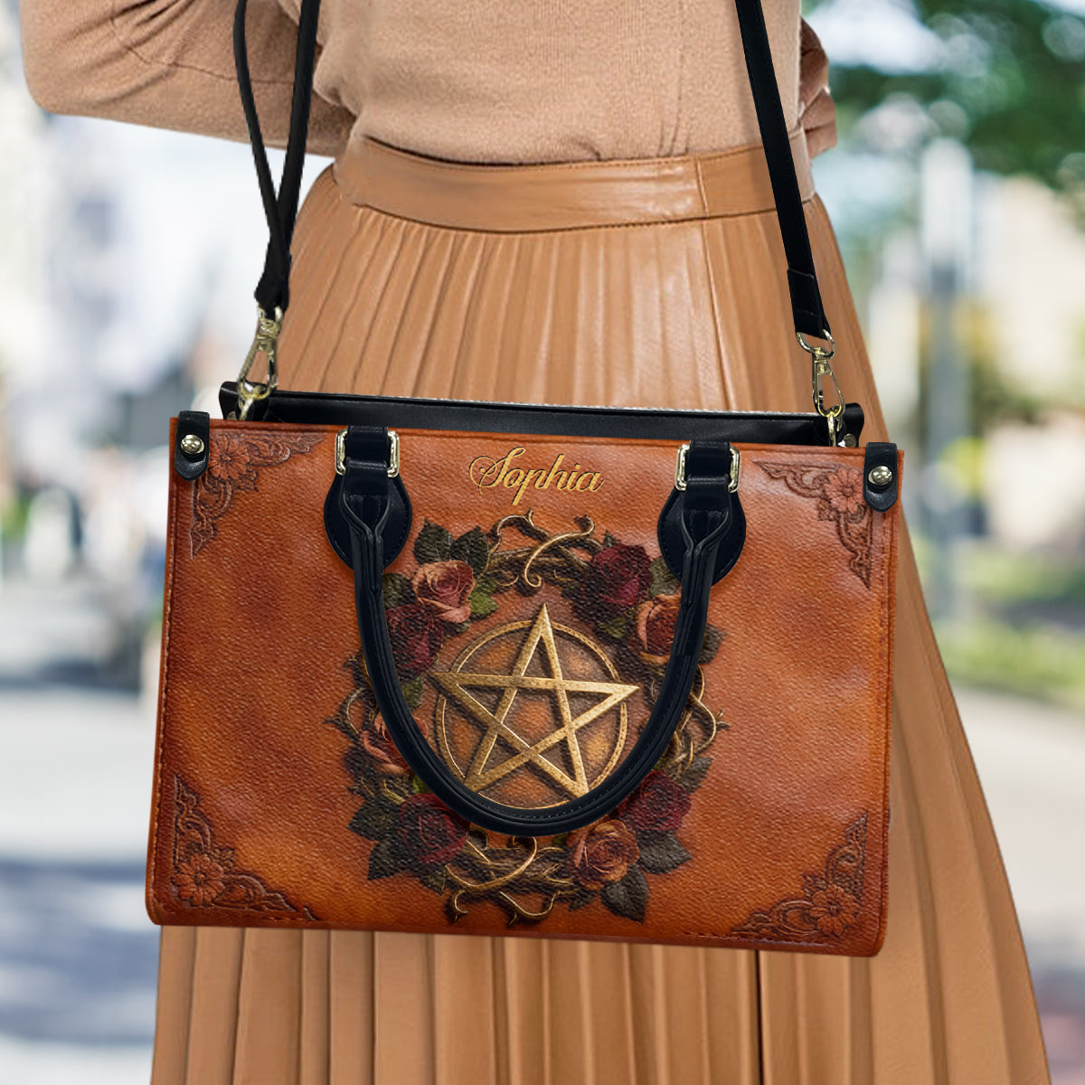 Magisches Symbol – Personalisierte Hexen-Lederhandtasche