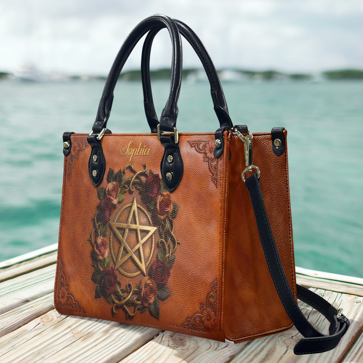 Magisches Symbol – Personalisierte Hexen-Lederhandtasche