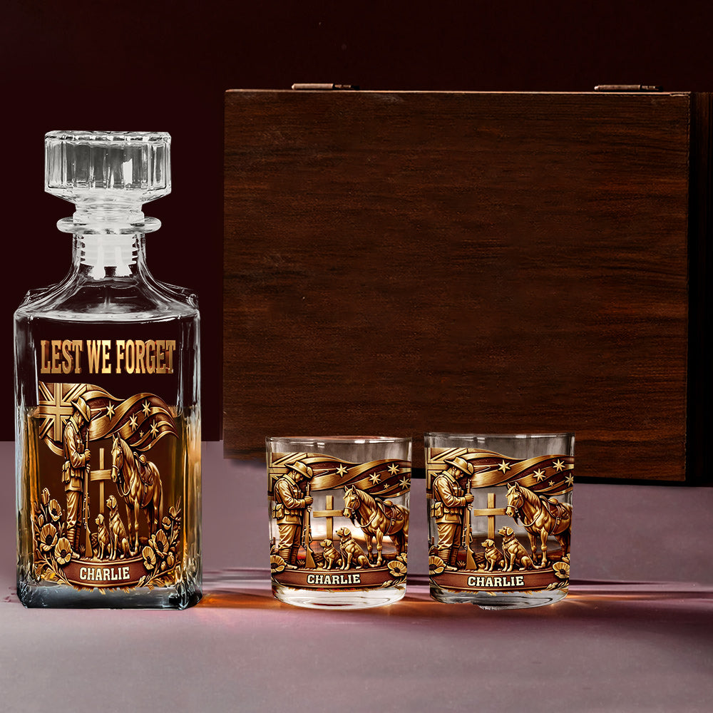 Lest We Forget, Anzac Day - Personalized Veteran Whiskey Decanter Set