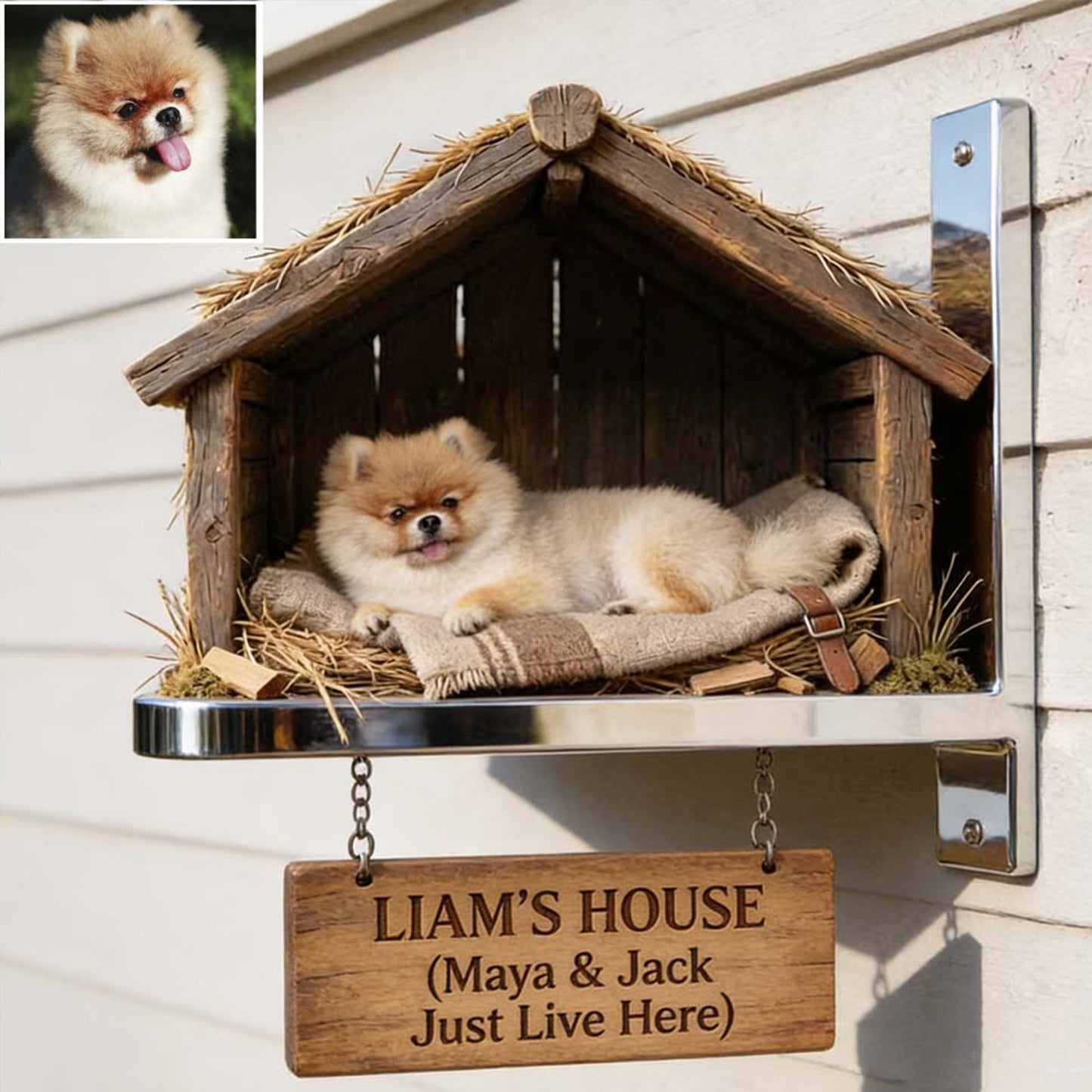 The Pet's House, Human Just Live Here - Personalized Dog Wooden Wall Mount Sign