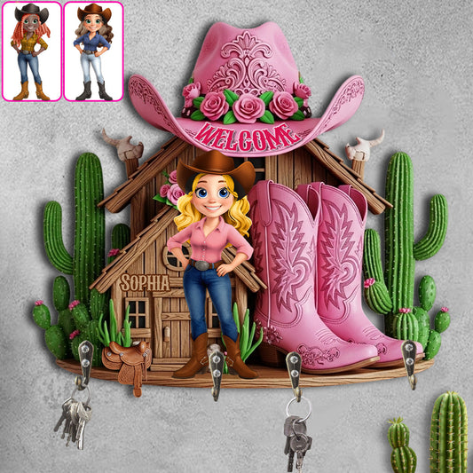 Welcome To The Cowgirl House - Personalized Cowgirl Custom Shaped Key Rack