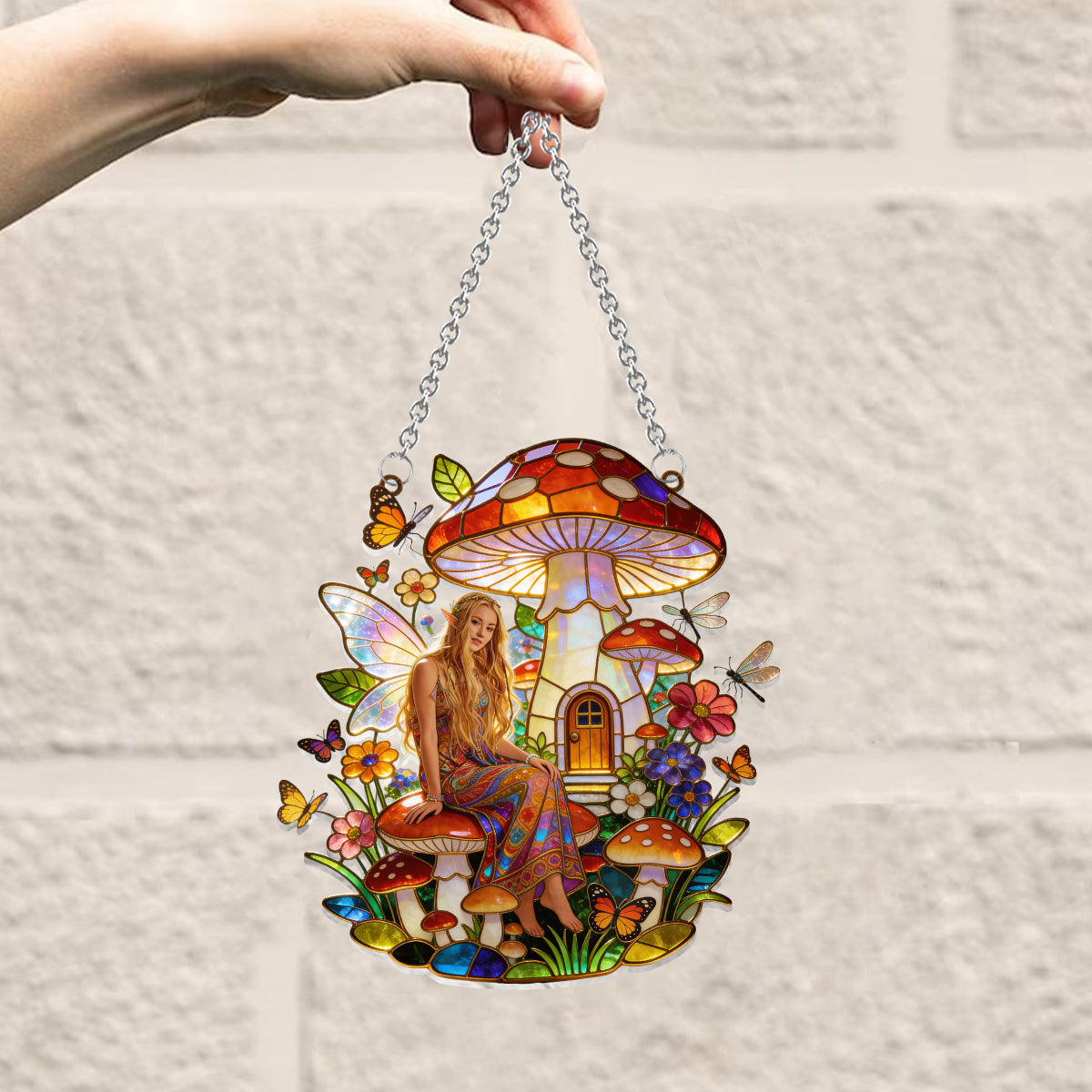 Mushroom Hippie Style - Personalized Mushroom Window Hanging Suncatcher Ornament