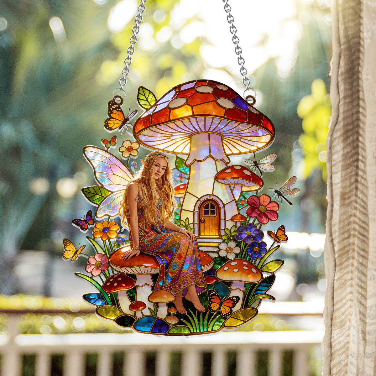 Mushroom Hippie Style - Personalized Mushroom Window Hanging Suncatcher Ornament