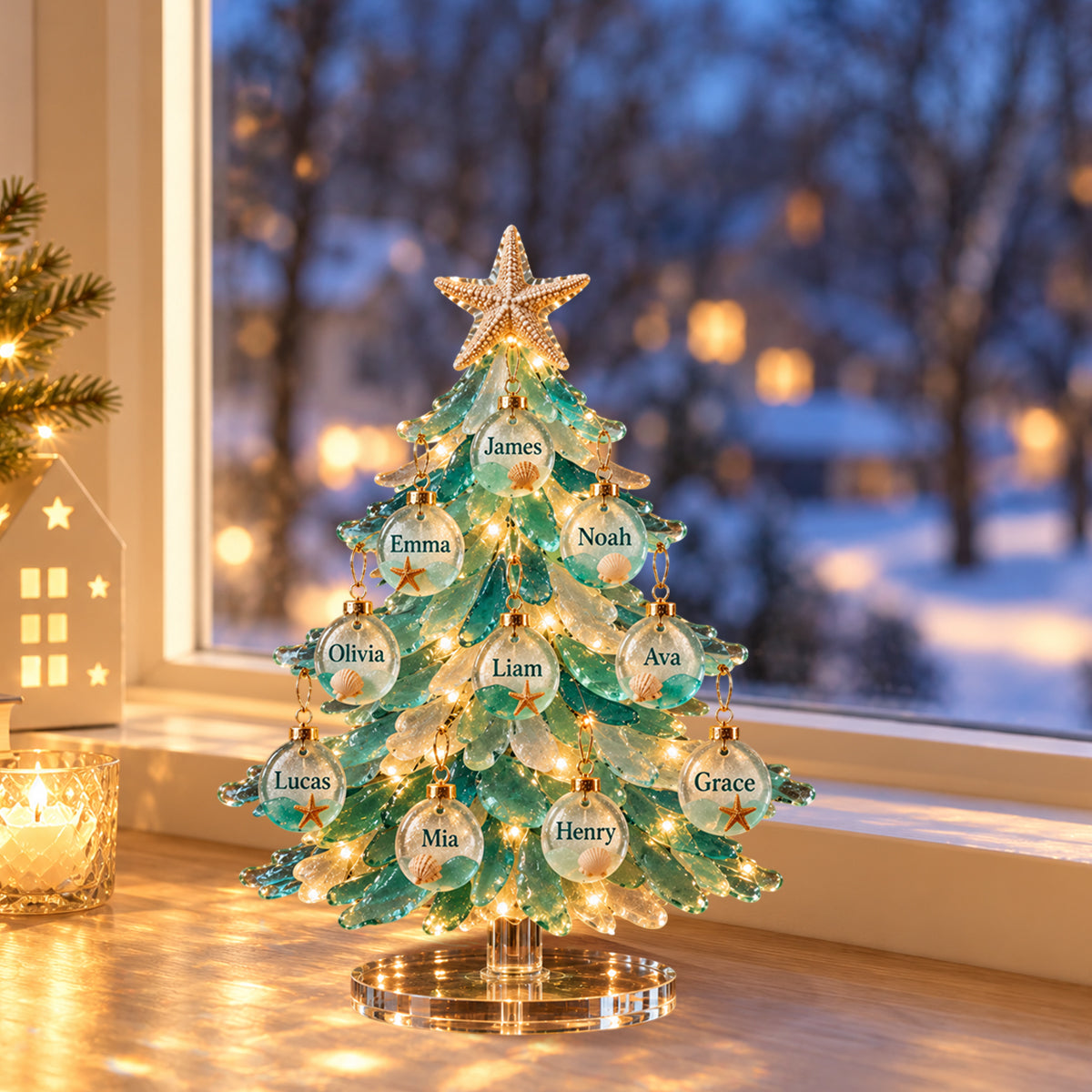 Sea Glass Christmas - Personalized Family Light Up Standee With Charms