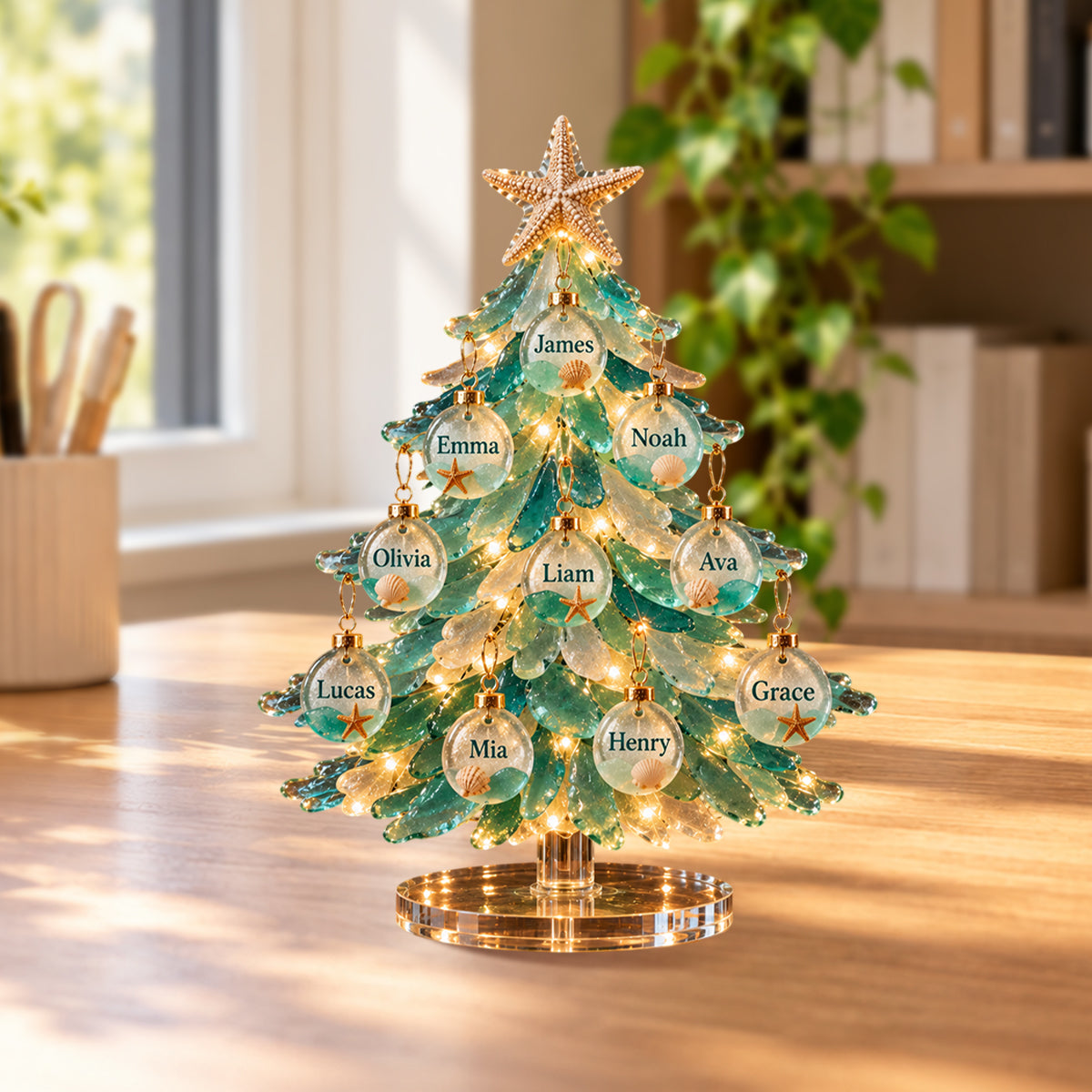 Sea Glass Christmas - Personalized Family Light Up Standee With Charms