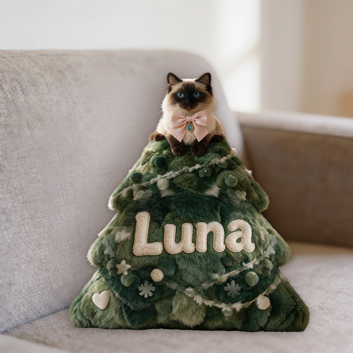 Meowy Christmas - Personalized Cat Premium Faux Fur Pillow