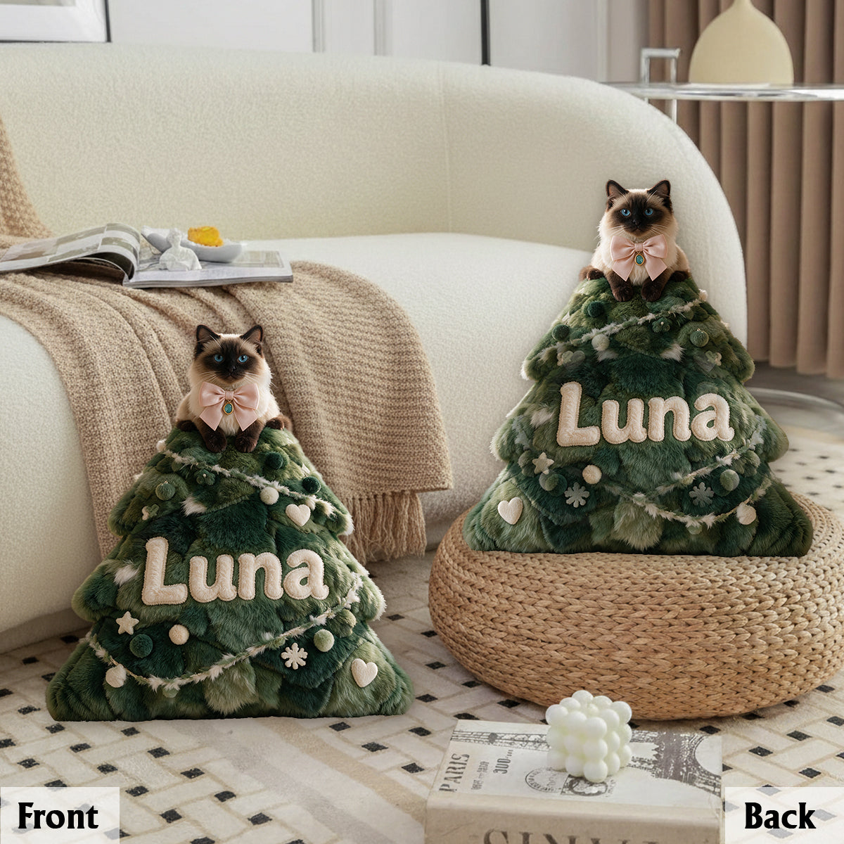 Meowy Christmas - Personalized Cat Premium Faux Fur Pillow
