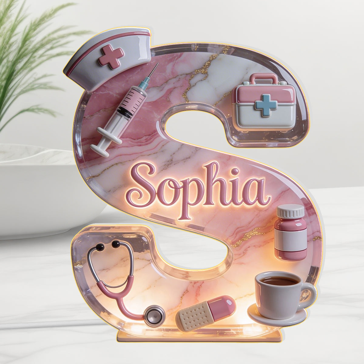 Medizinisches Alphabet - Personalisierte Krankenschwester Acryl LED Nachtlicht