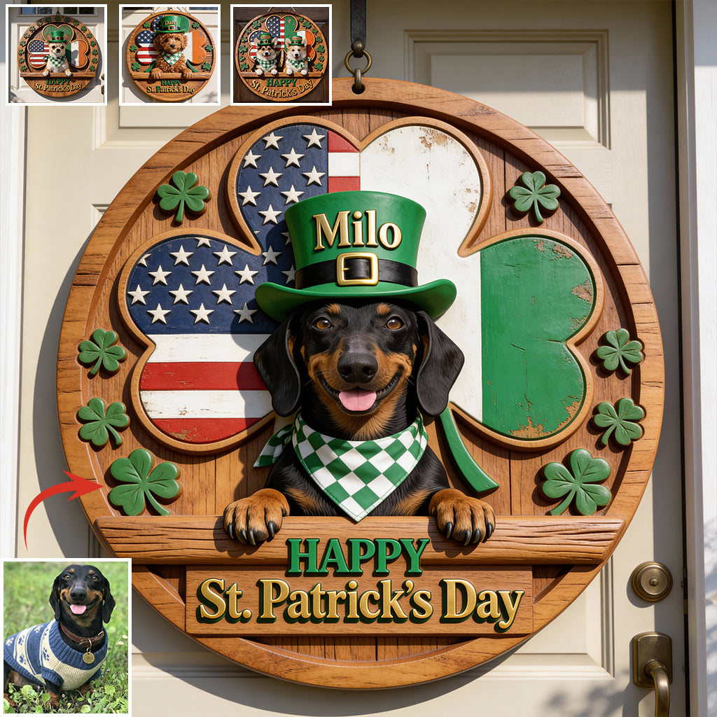 St. Patrick’s Day Dog - Personalized Dog Custom Shaped Wood Sign