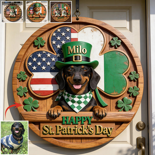 St. Patrick’s Day Dog - Personalized Dog Custom Shaped Wood Sign