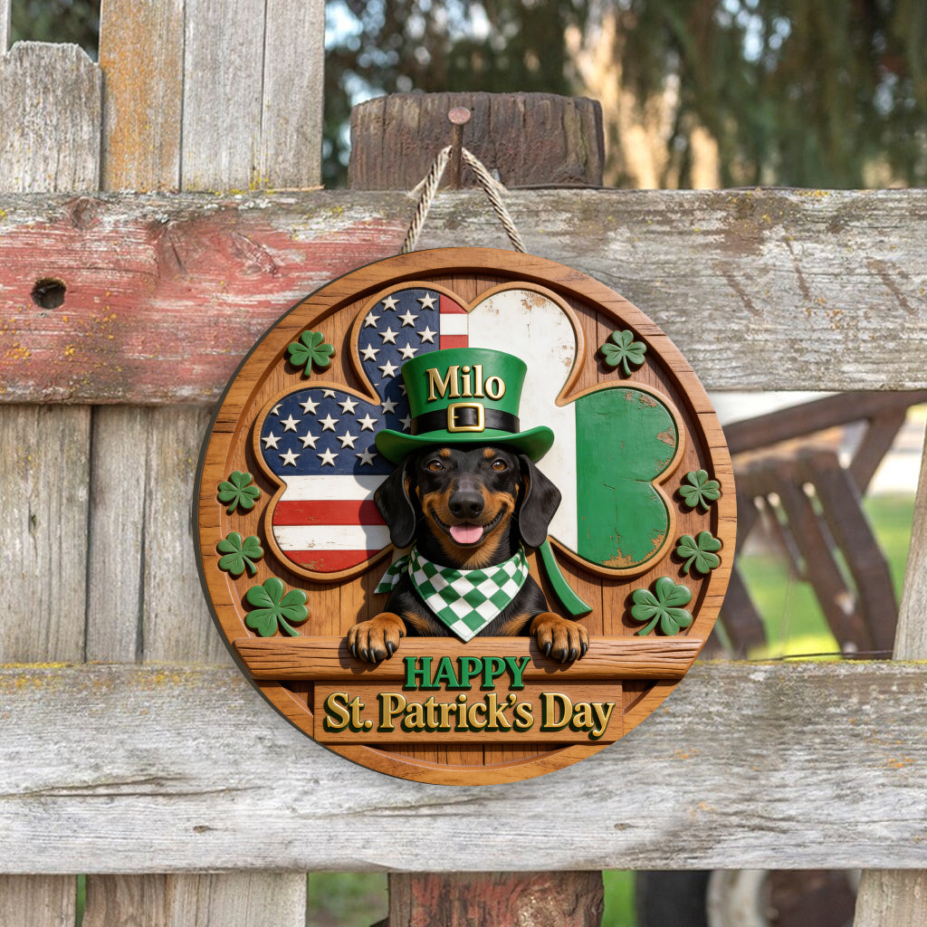 St. Patrick’s Day Dog - Personalized Dog Custom Shaped Wood Sign