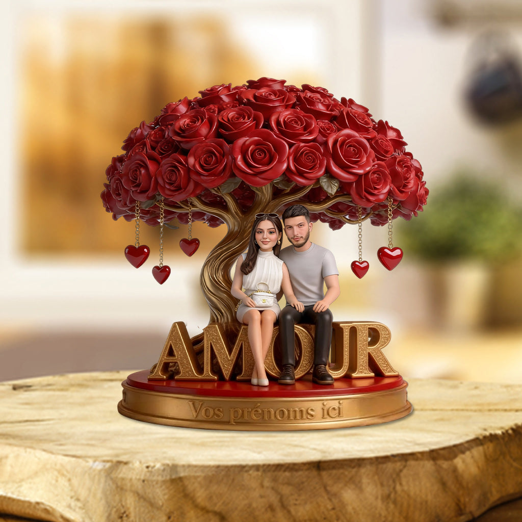 Figurine de couple personnalisée sous un arbre de roses - Plaque en acrylique personnalisée pour couple, de forme personnalisée