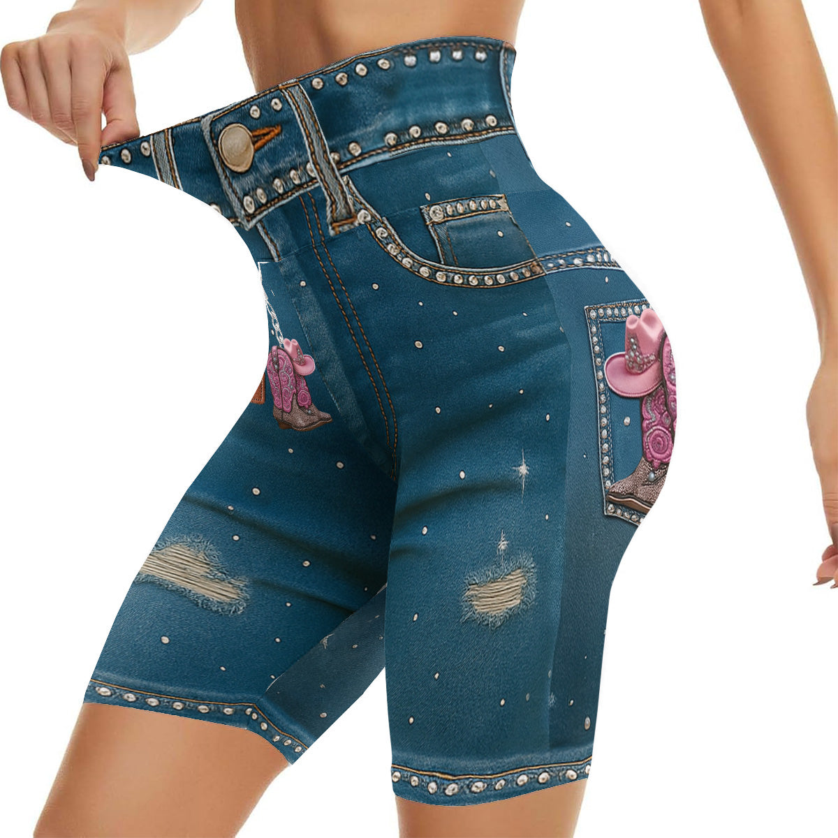 Short cycliste taille haute personnalisé style cowgirl