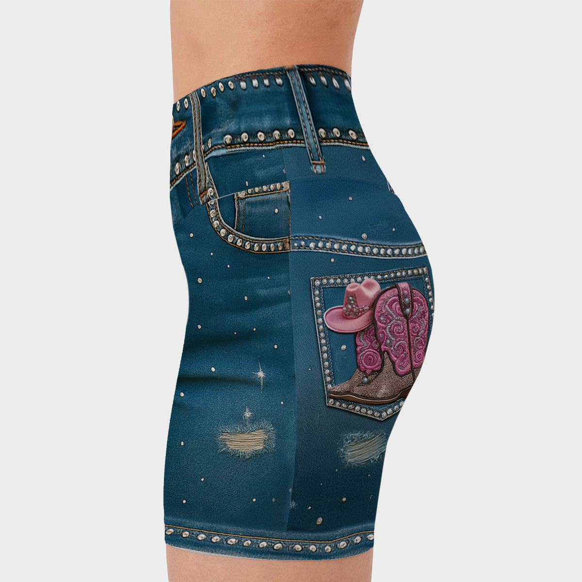 Short cycliste taille haute personnalisé style cowgirl