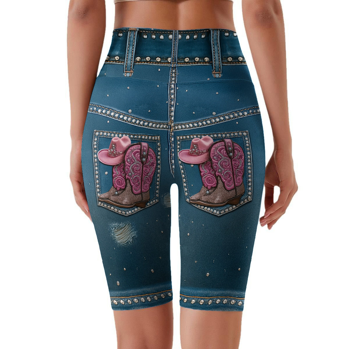 Short cycliste taille haute personnalisé style cowgirl