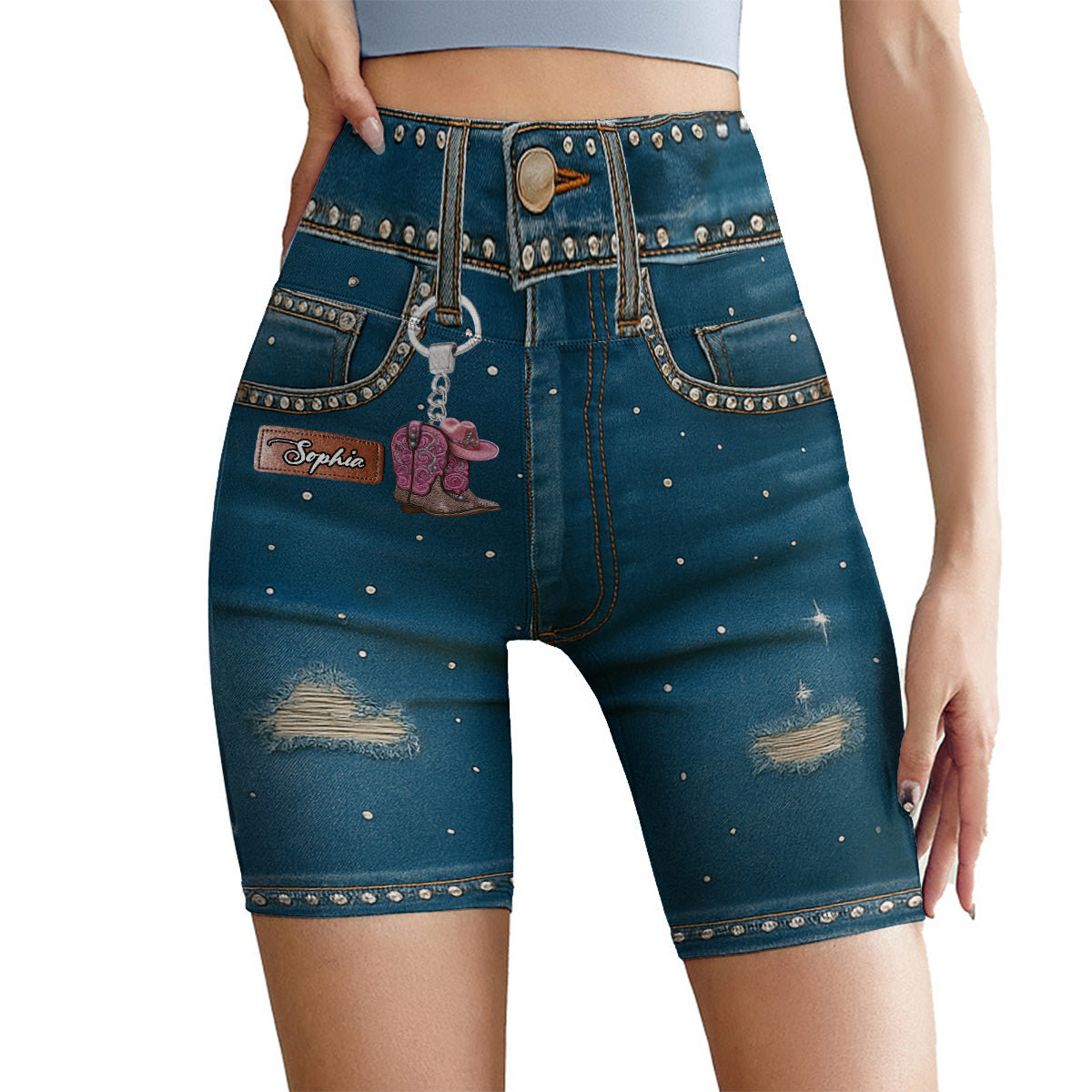 Short cycliste taille haute personnalisé style cowgirl
