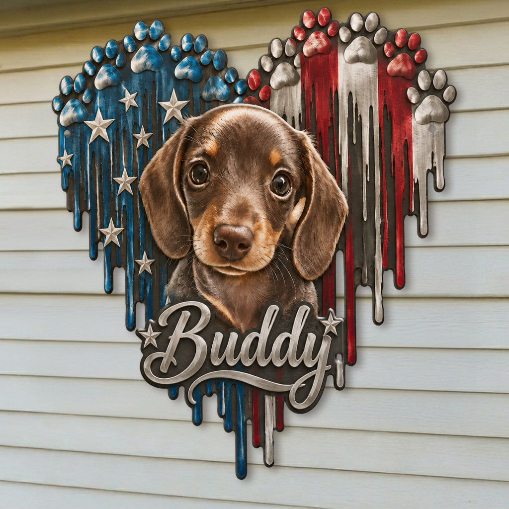 Lovely Paws Dripping Heart Cat Dog Pet Lover - Personalized Dog 3D Printed Cut Metal Sign