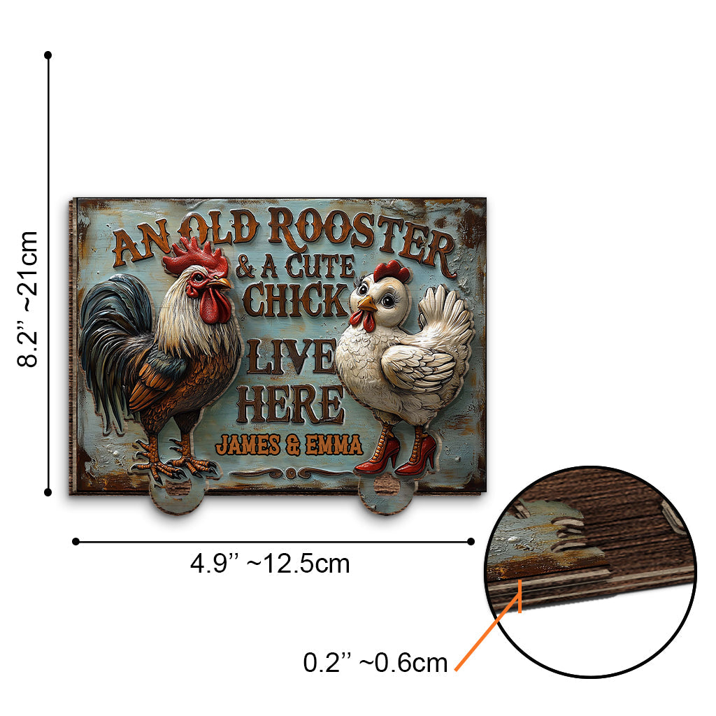 An Old Rooster & A Cute Chick Live Here - Personalized Farmer Key Holder