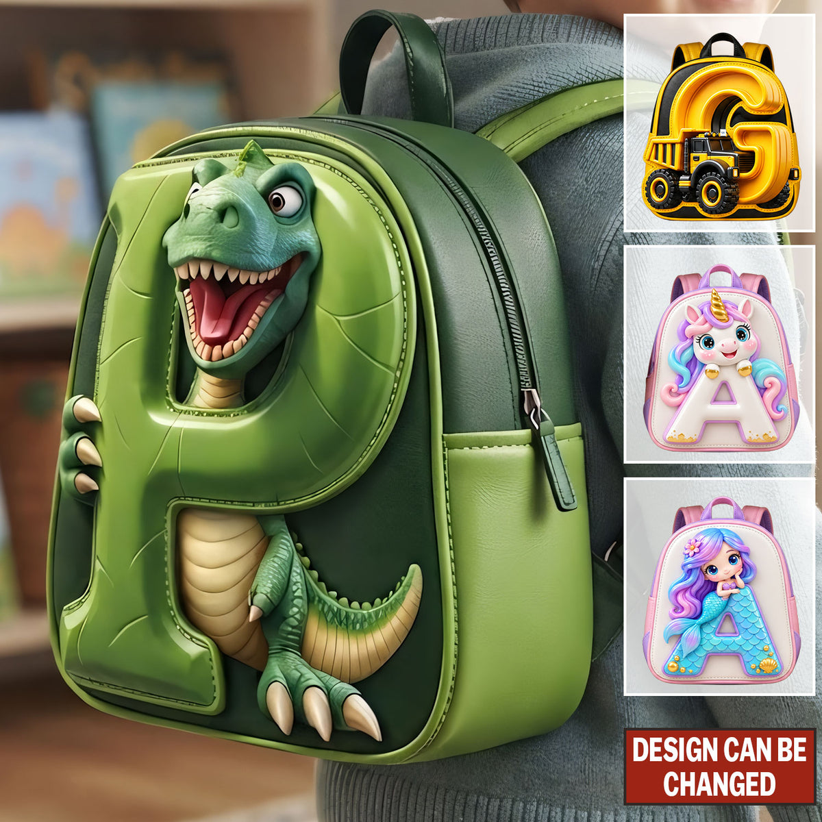 Custom Alphabet Backpack For Kids, Dinosaur, Construction, Mermaid, Unicorn - Personalized Kid Changeable Leather Patch Backpack