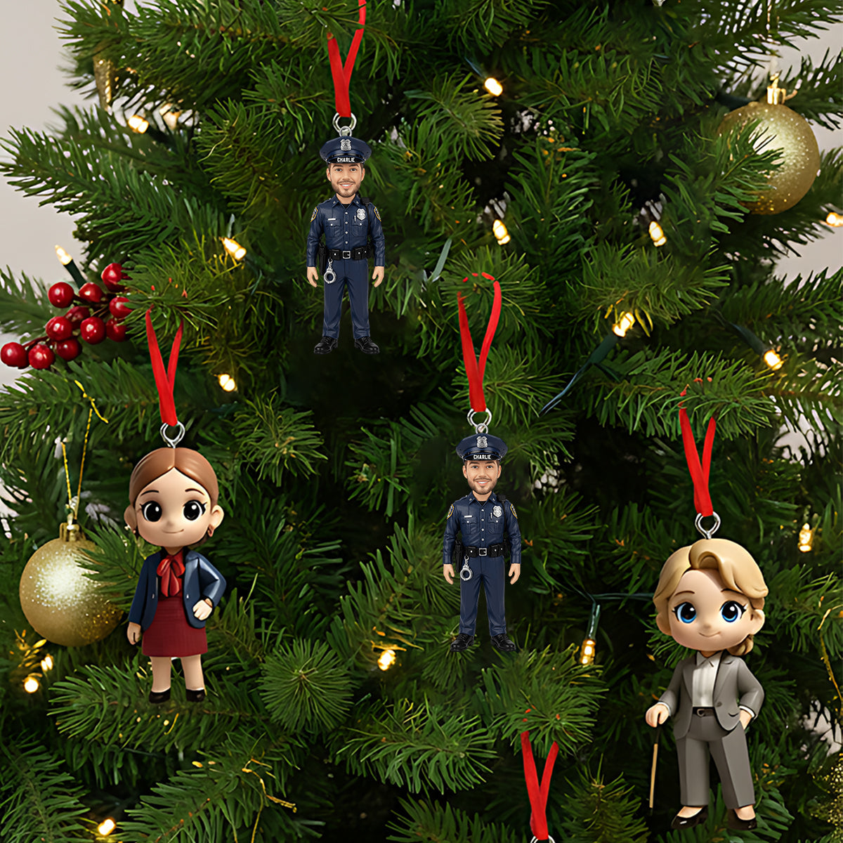 Stolz, Polizist zu sein – Personalisierte, individuell gestaltete 3D-Minifigur eines Polizisten als Ornament