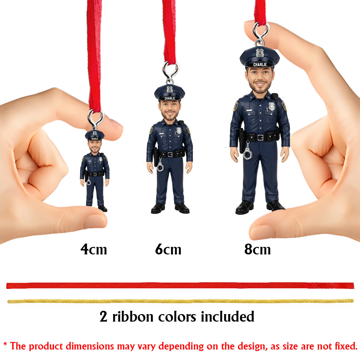 Stolz, Polizist zu sein – Personalisierte, individuell gestaltete 3D-Minifigur eines Polizisten als Ornament