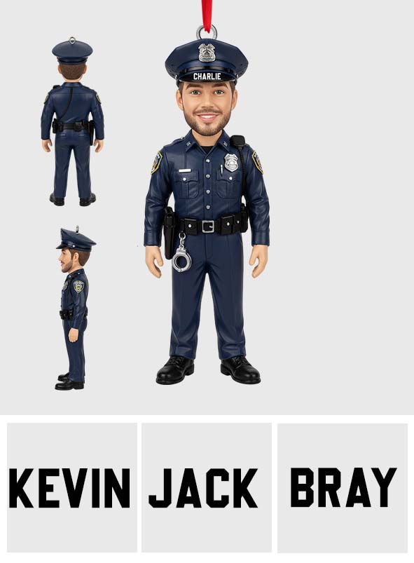 Stolz, Polizist zu sein – Personalisierte, individuell gestaltete 3D-Minifigur eines Polizisten als Ornament