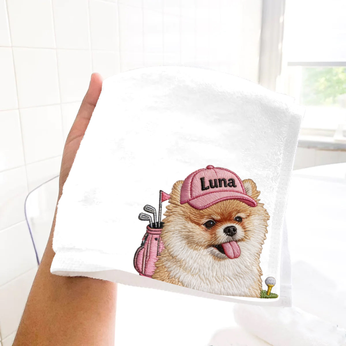 Custom Pet Golf Towel Using Pet Photo & Pet Name - Personalized Golf Towel