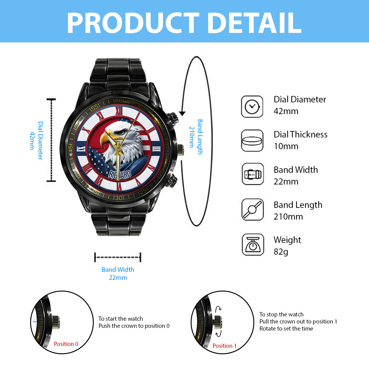 Home Of The Free – Personalisierte Weißkopfseeadler-Handuhr