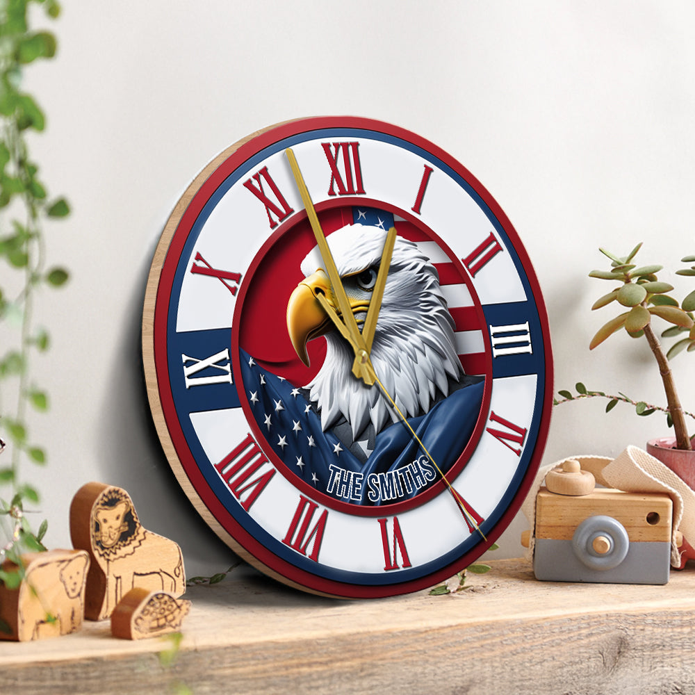 Home Of The Free - Personalized Bald Eagle Wall Clock