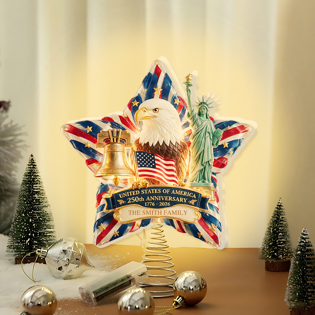 The 250th Christmas Of The USA - Personalized Patriot LED Light Tree Topper