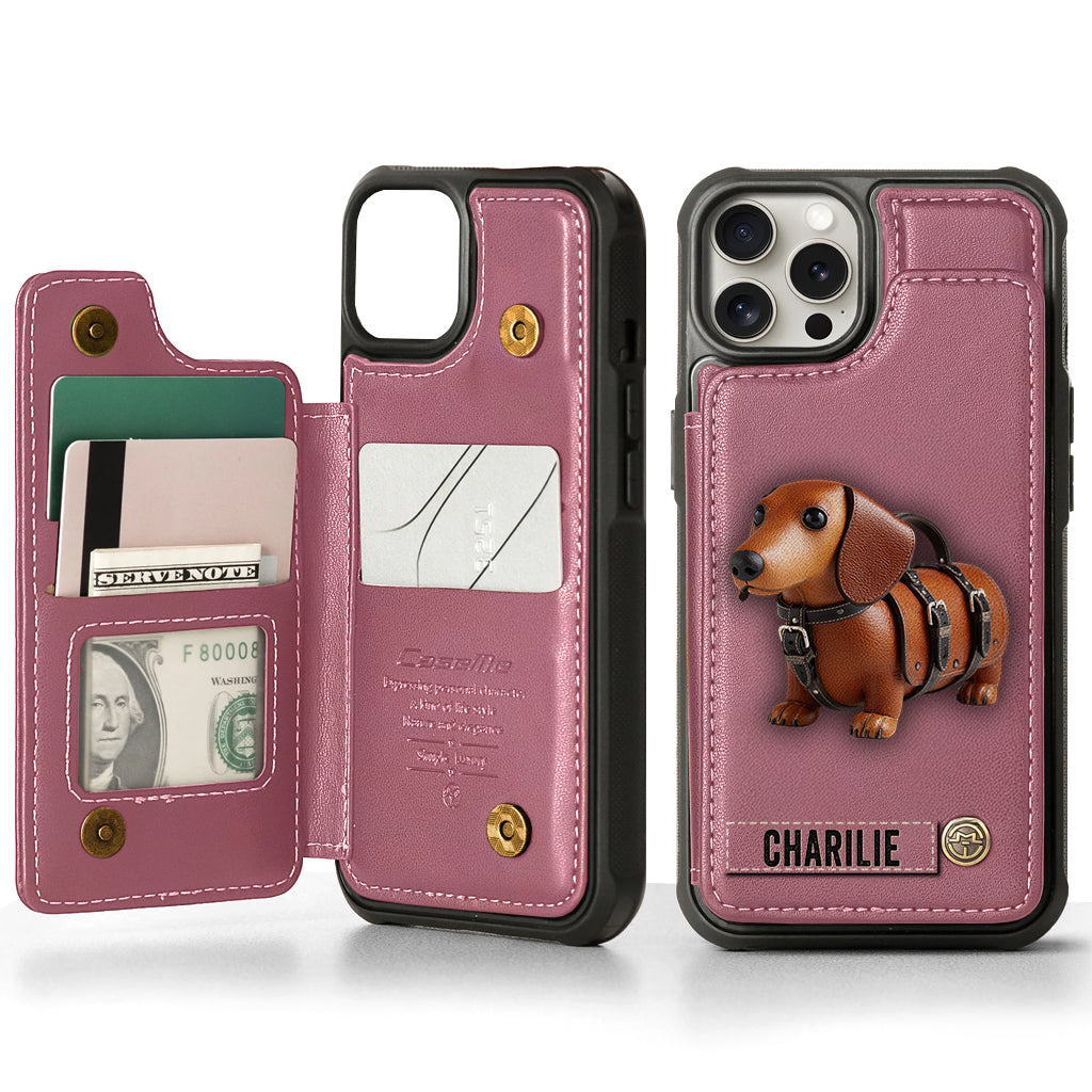 Cute Dachshund - Personalized Dog Wallet Phone Case