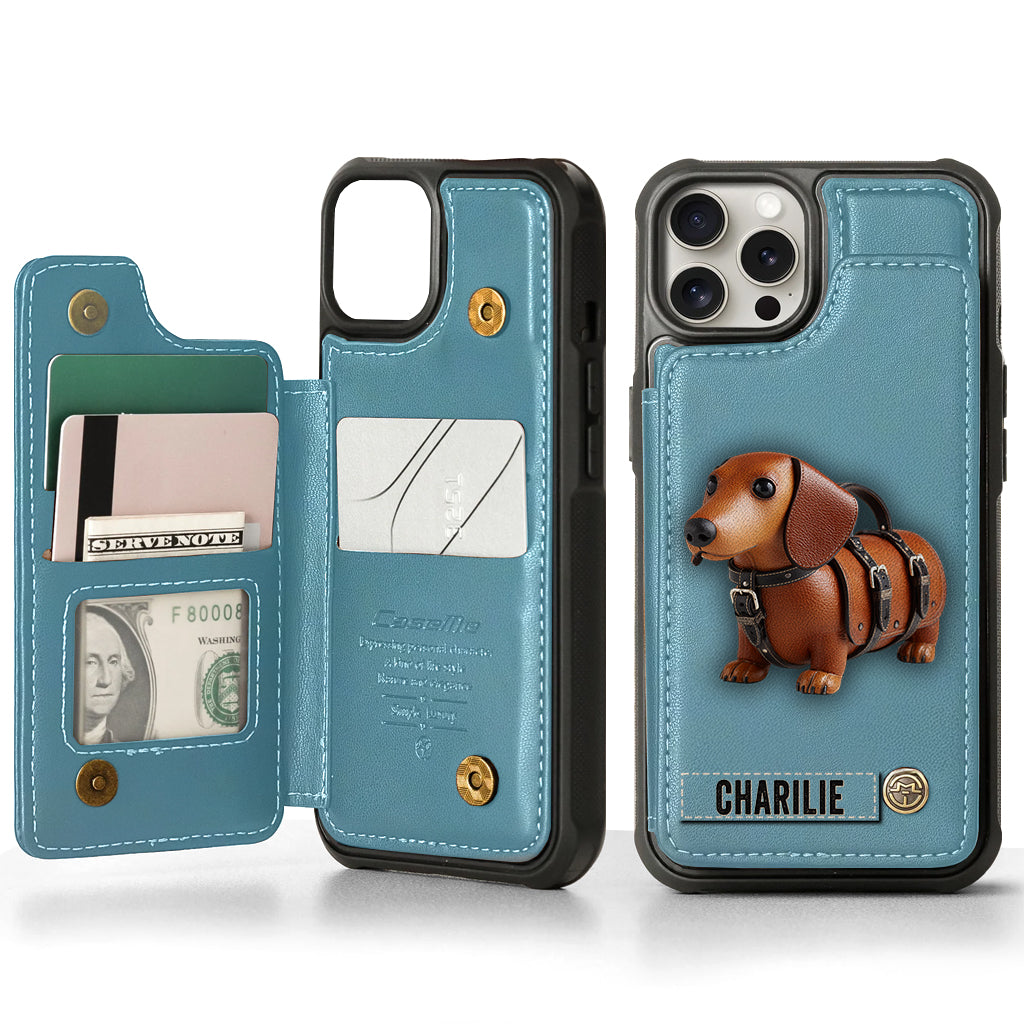 Cute Dachshund - Personalized Dog Wallet Phone Case