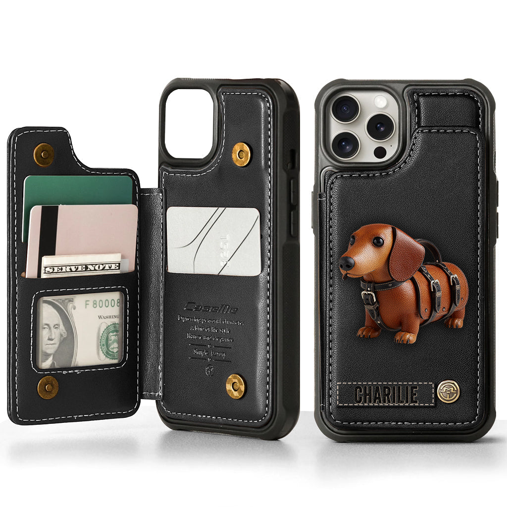 Cute Dachshund - Personalized Dog Wallet Phone Case