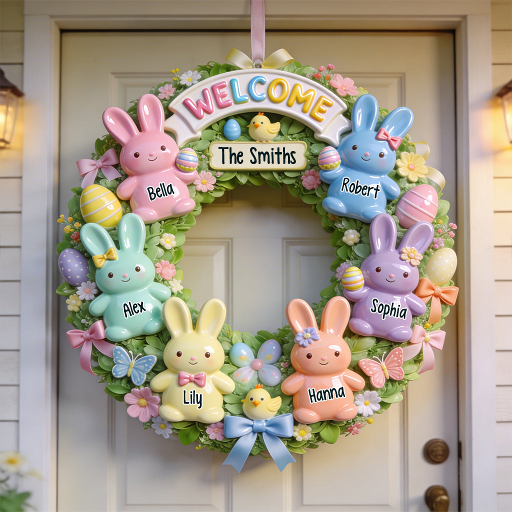 Famille de Pâques - Panneau en bois personnalisé en forme de famille