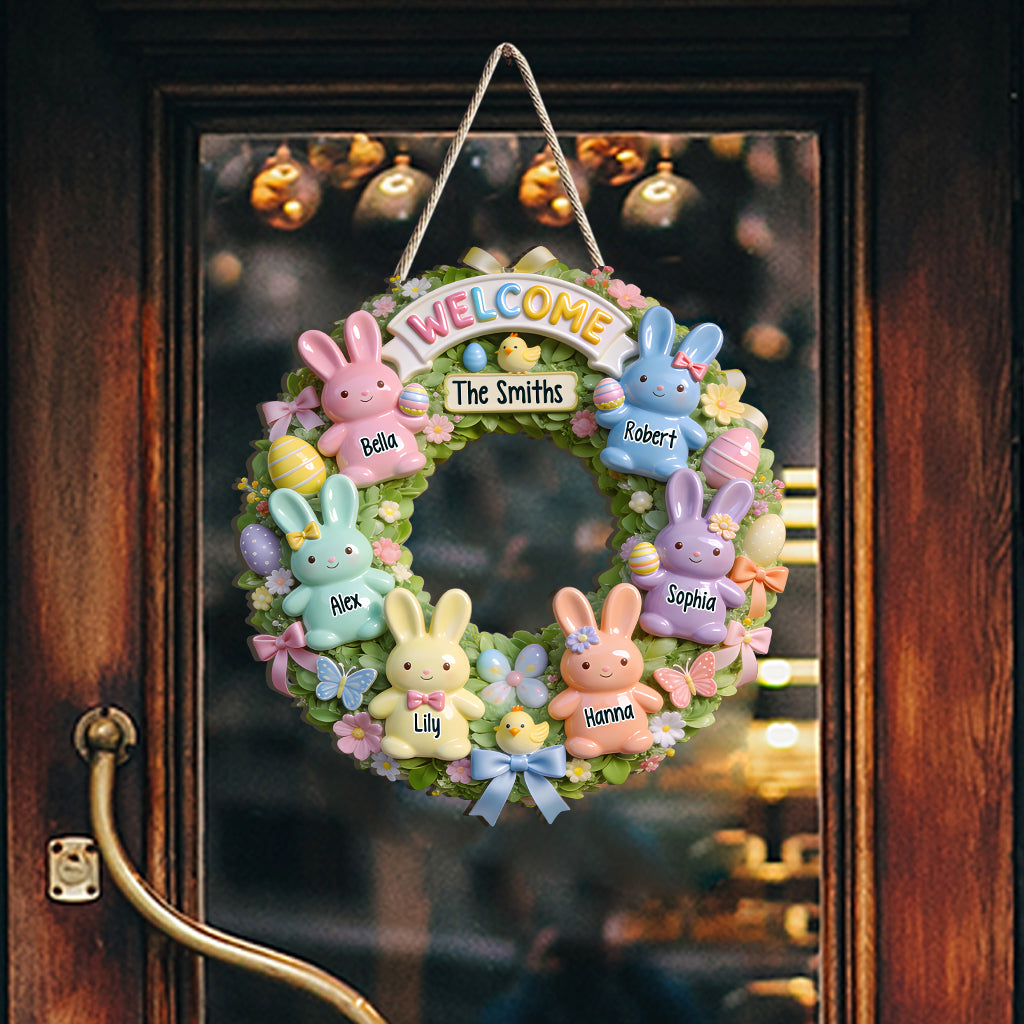 Famille de Pâques - Panneau en bois personnalisé en forme de famille