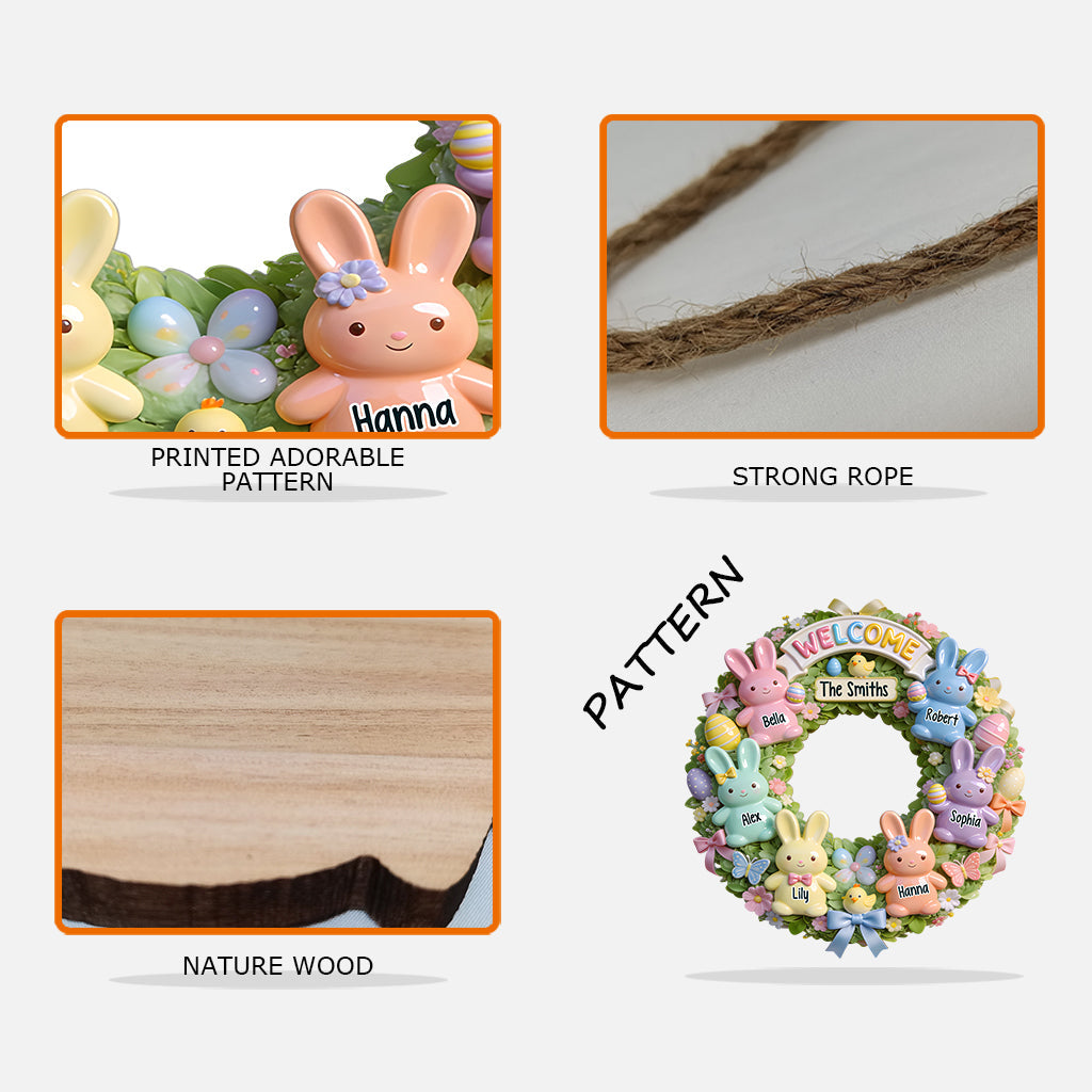 Famille de Pâques - Panneau en bois personnalisé en forme de famille