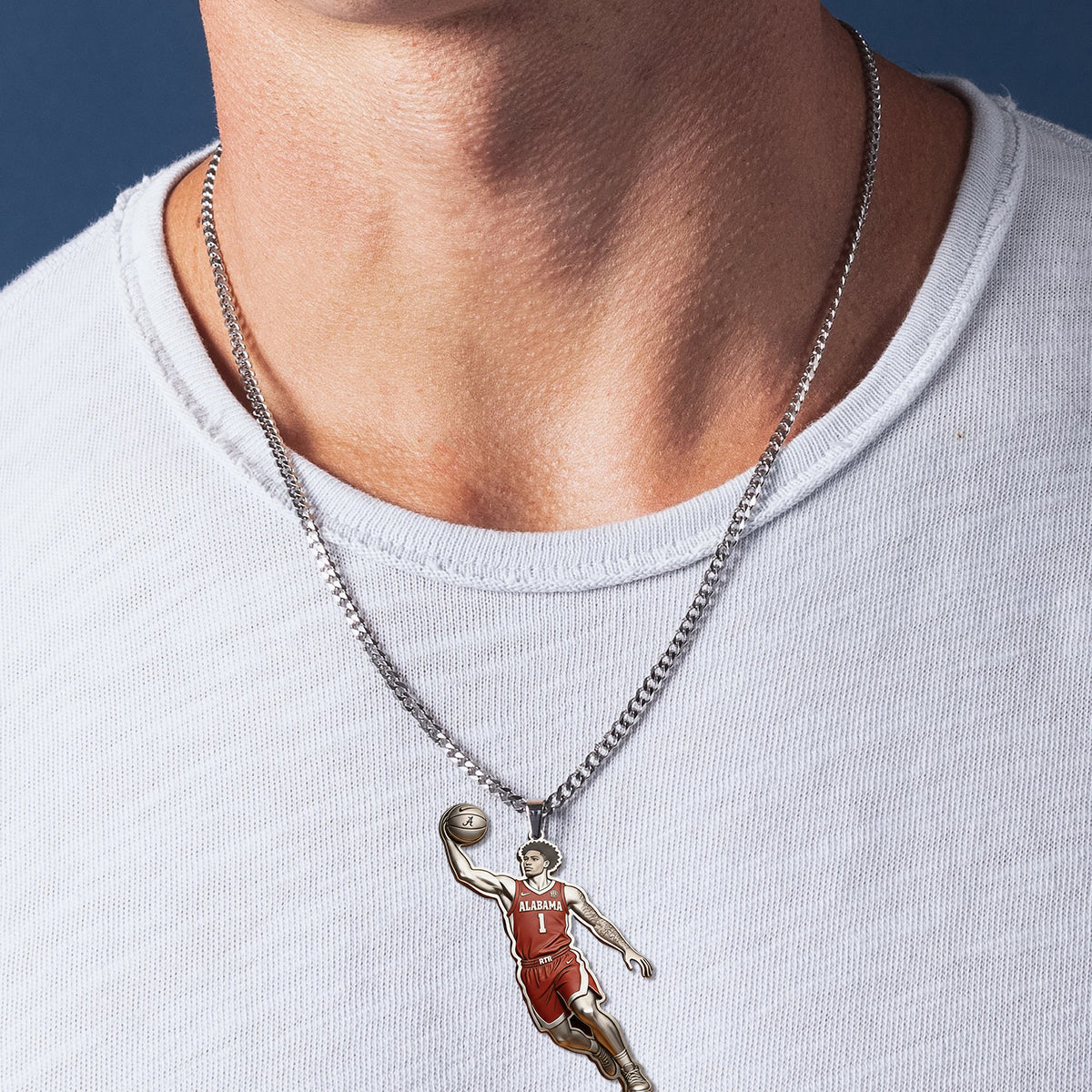 Custom From Any Photo - Personalized Basketball Shaped Metal Pendant Necklace