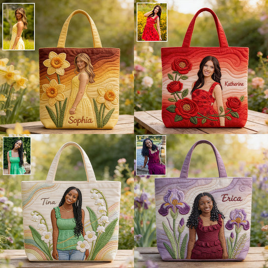 Personalisierte Tragetasche mit Geburtsblume und Foto – Selbstliebe-Stepptasche