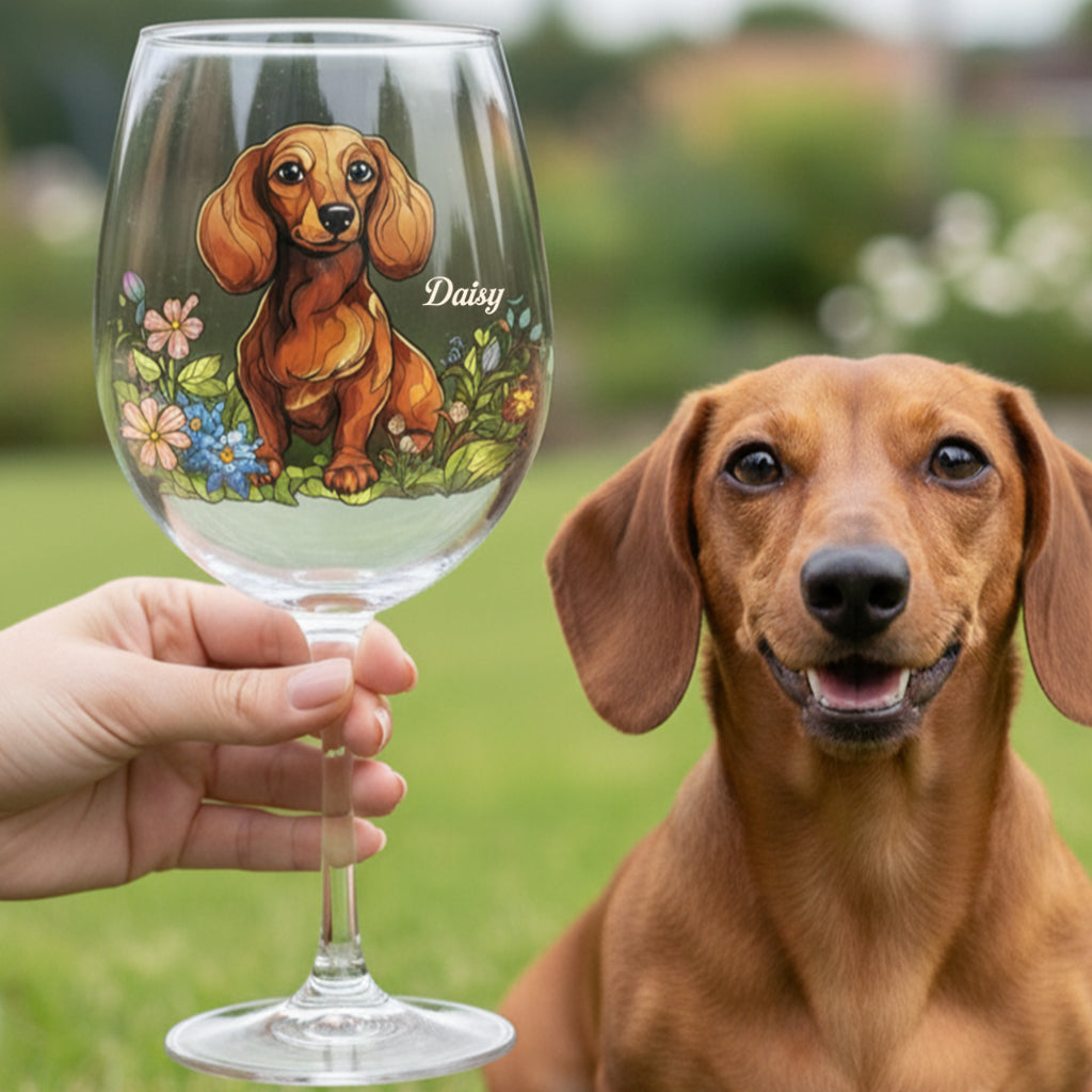 Custom Pet's Photo, Stained Glass Style - Personalized Dog Wine Glass With Long Stem