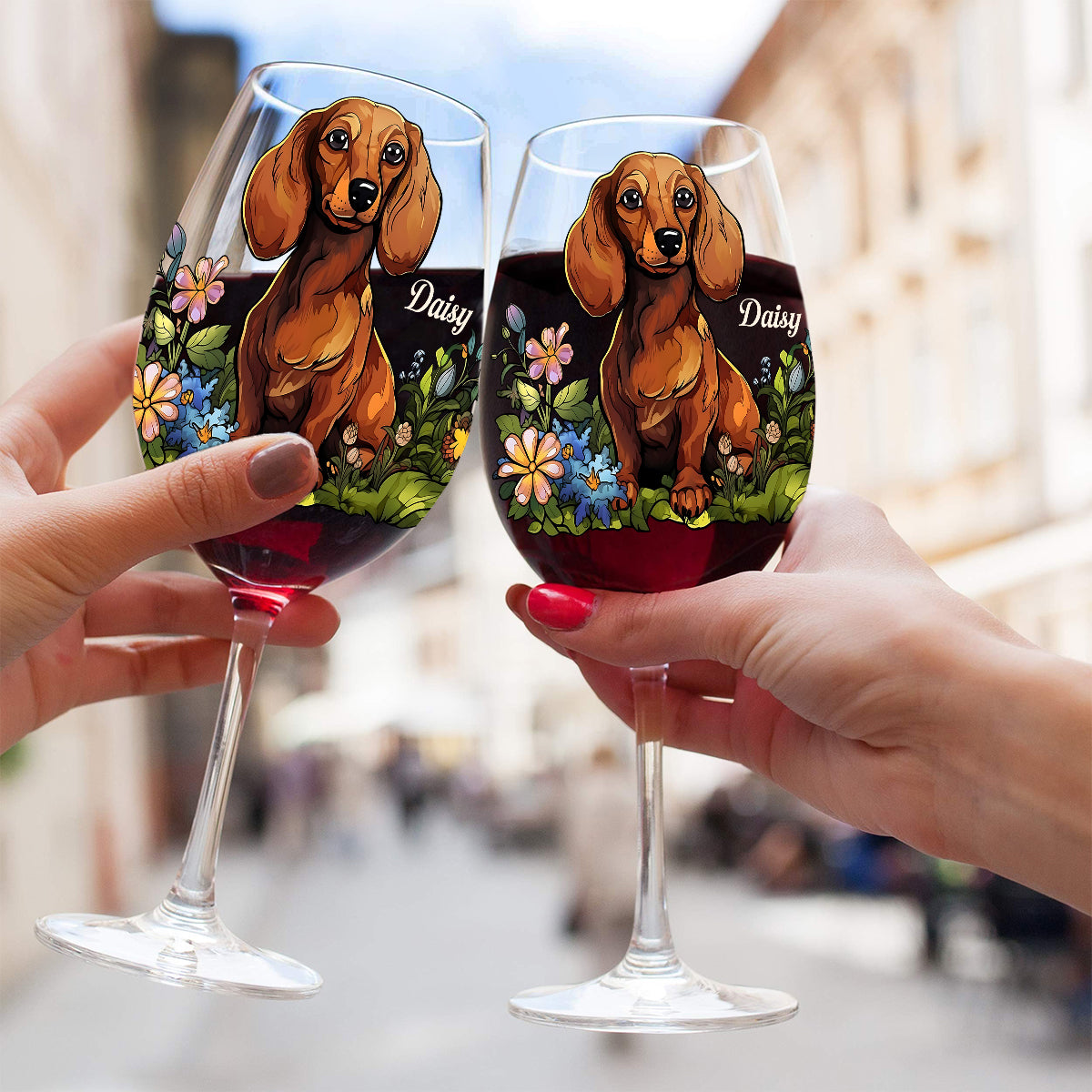 Custom Pet's Photo, Stained Glass Style - Personalized Dog Wine Glass With Long Stem