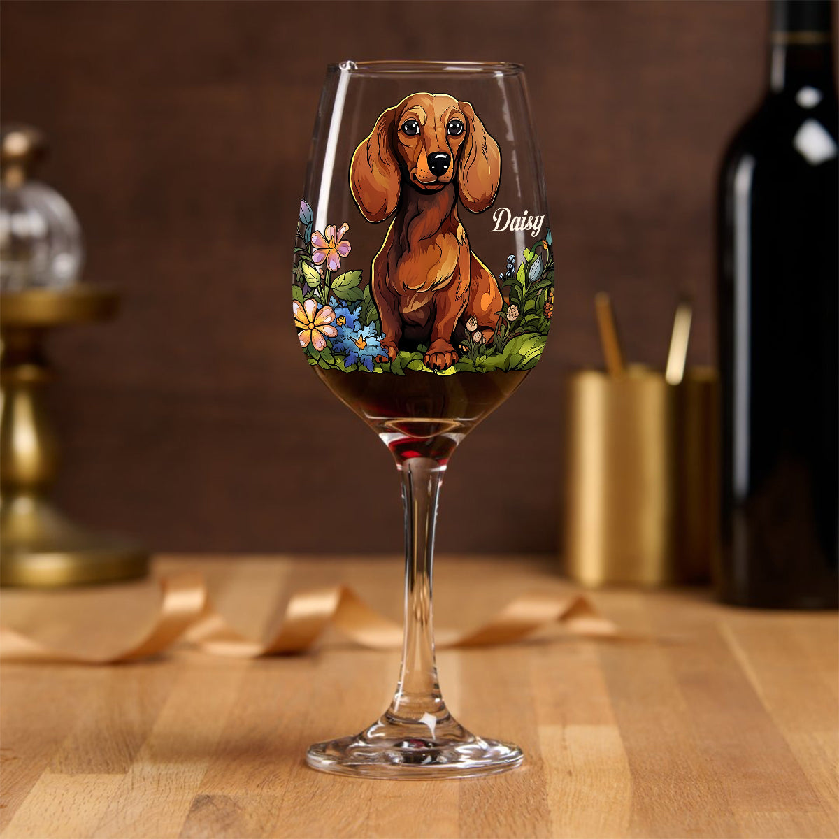 Custom Pet's Photo, Stained Glass Style - Personalized Dog Wine Glass With Long Stem