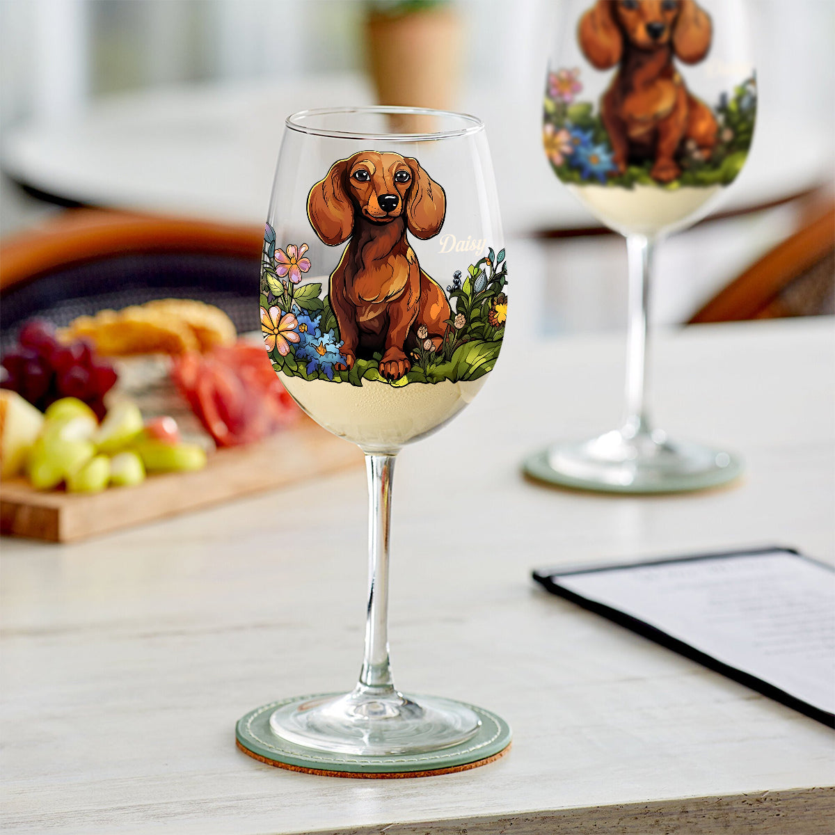 Custom Pet's Photo, Stained Glass Style - Personalized Dog Wine Glass With Long Stem