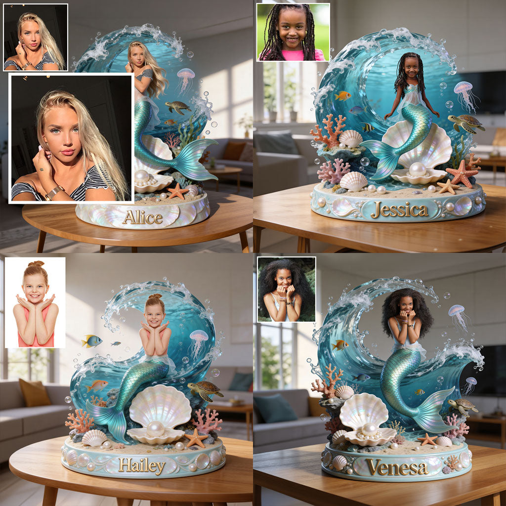 Meerjungfrauenprinzessin – Personalisierte Acrylplakette in Meerjungfrauenform