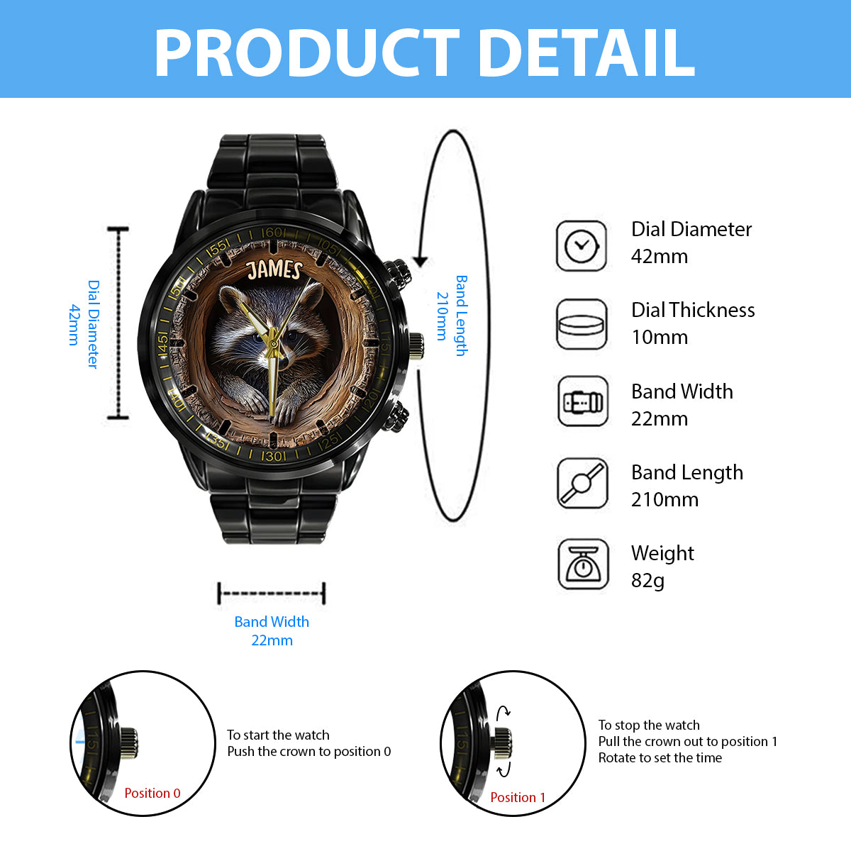 Adorable Raccoon - Personalized Raccoon Hand Watch