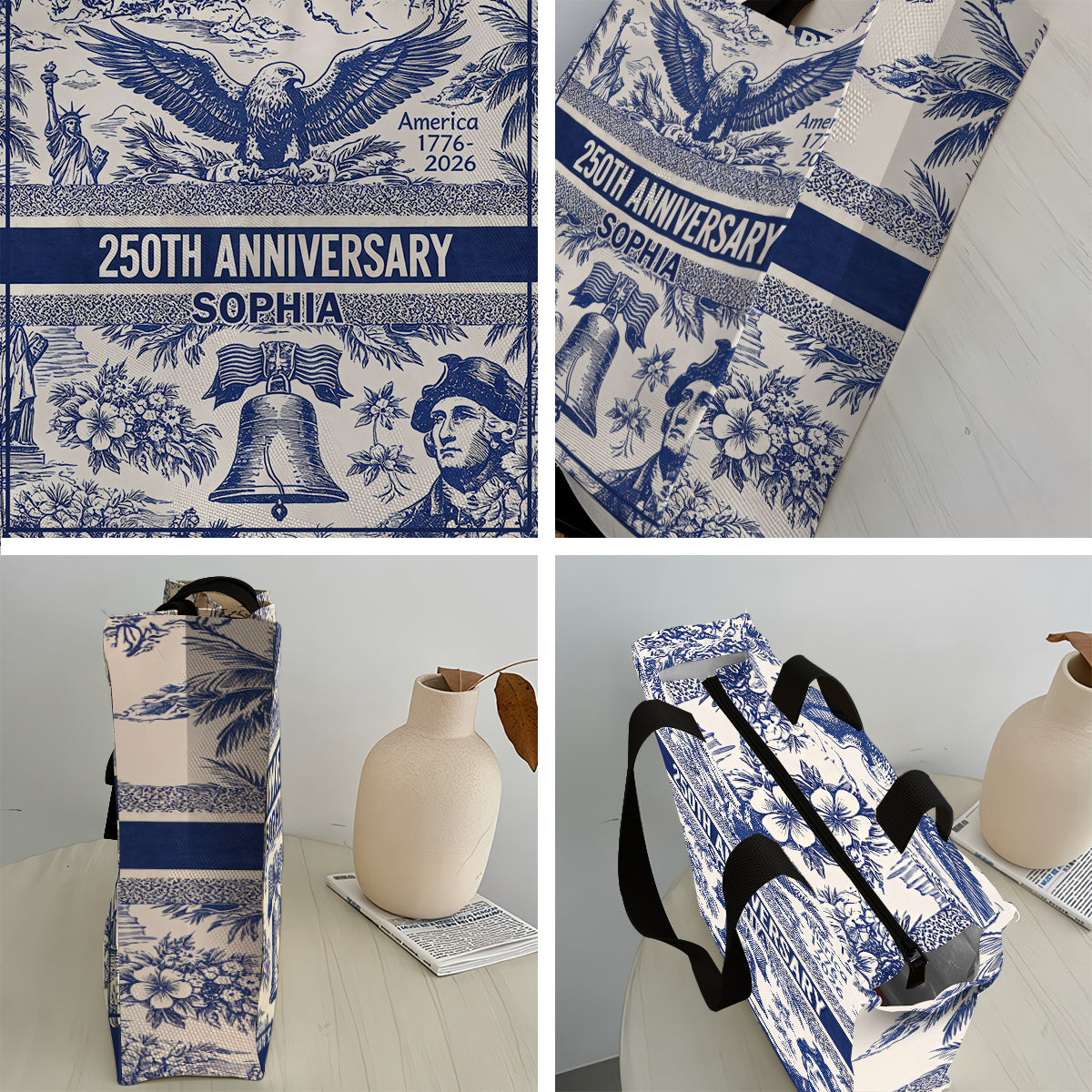 250th Anniversary - Personalized Independence Day/ 4th of July All-Over Print Canvas Tote Bag