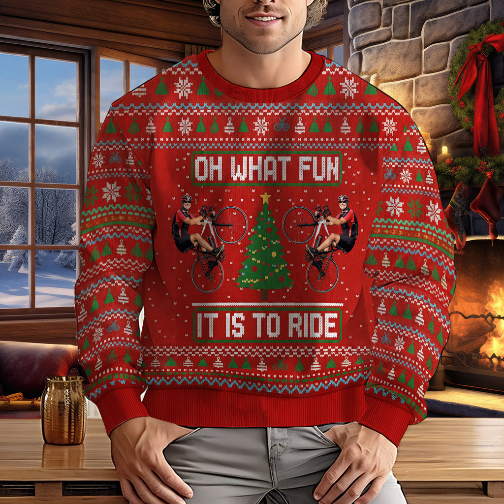 Oh What Fun It Is To Ride Jumpe - Personalized Cycling Ugly Sweater