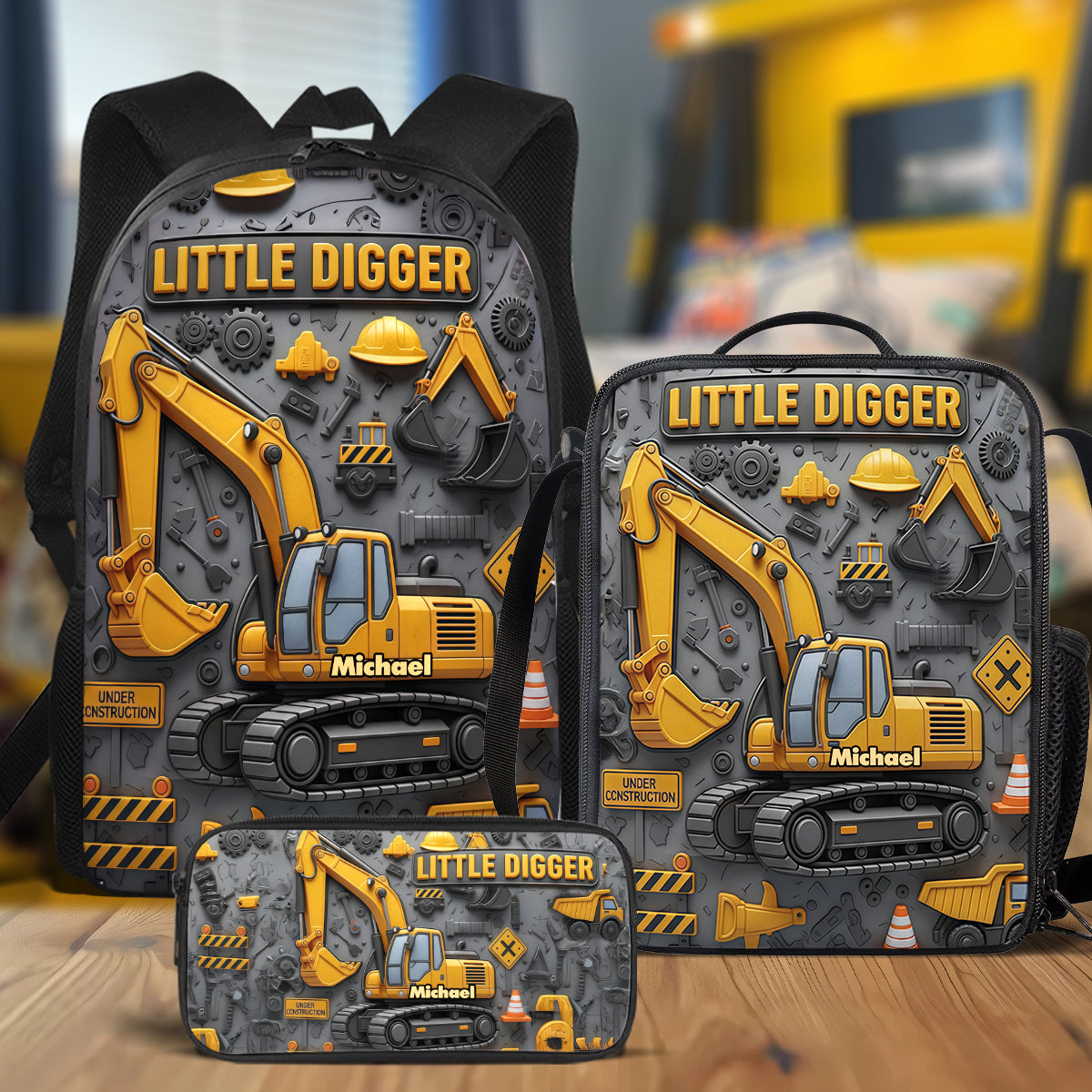 Littie Digger - Personalized Kid Backpack Lunch Bag Pencil Case Set