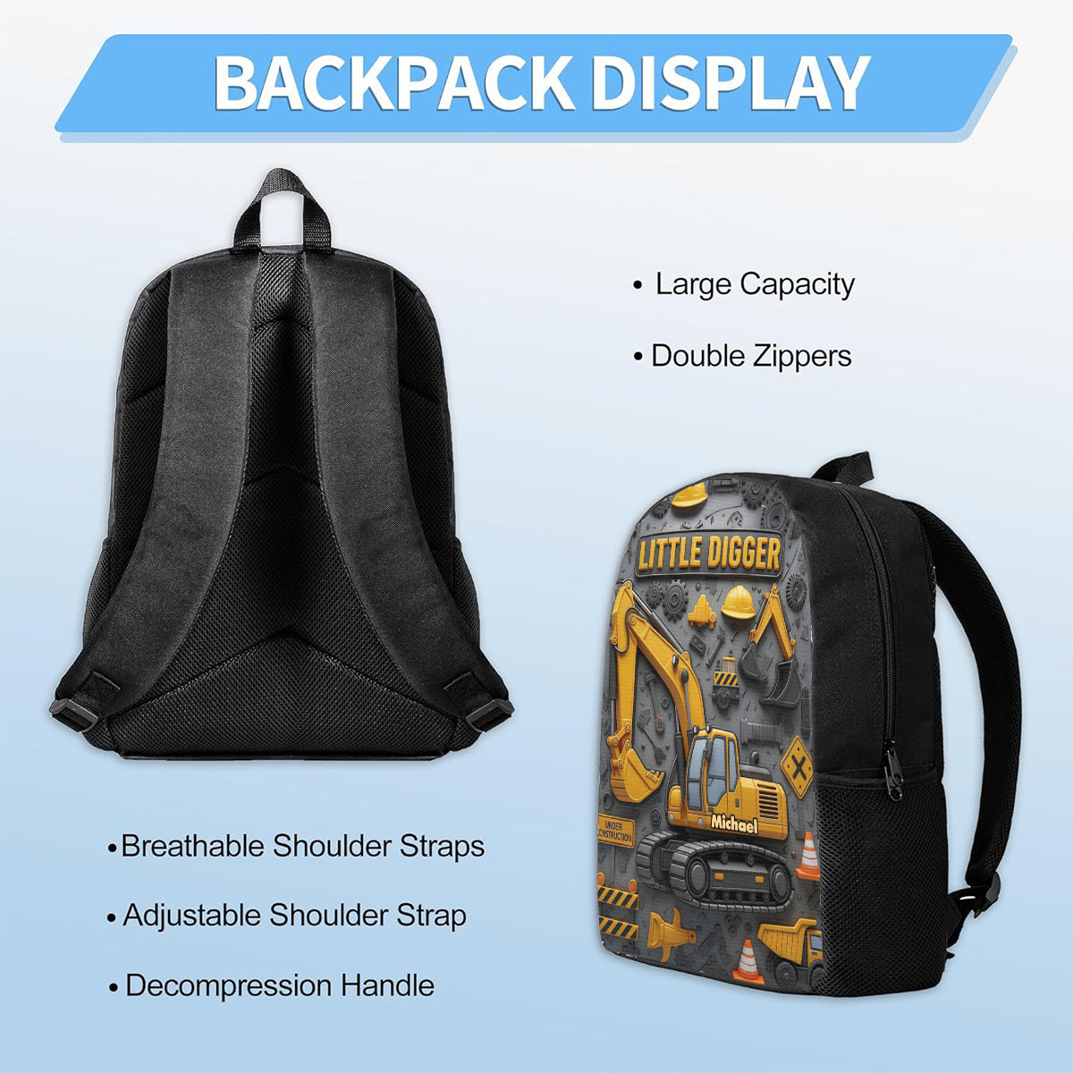 Littie Digger - Personalized Kid Backpack Lunch Bag Pencil Case Set